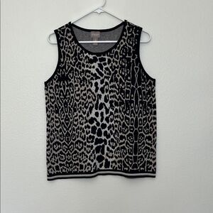 Chico's Black and Gray Animal Print leopard Tank Top SZ 2